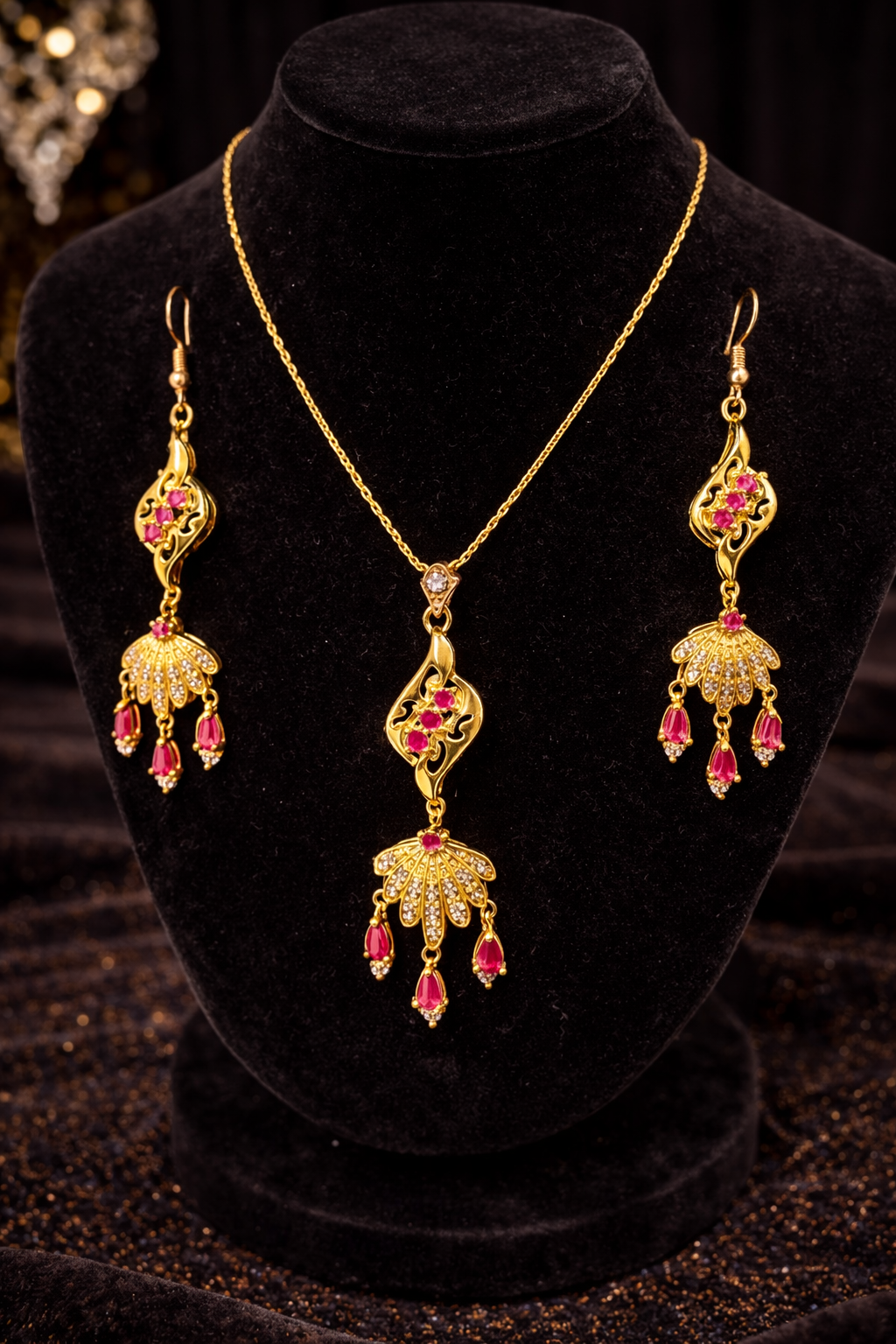 Ruby Floral Jewelry Set