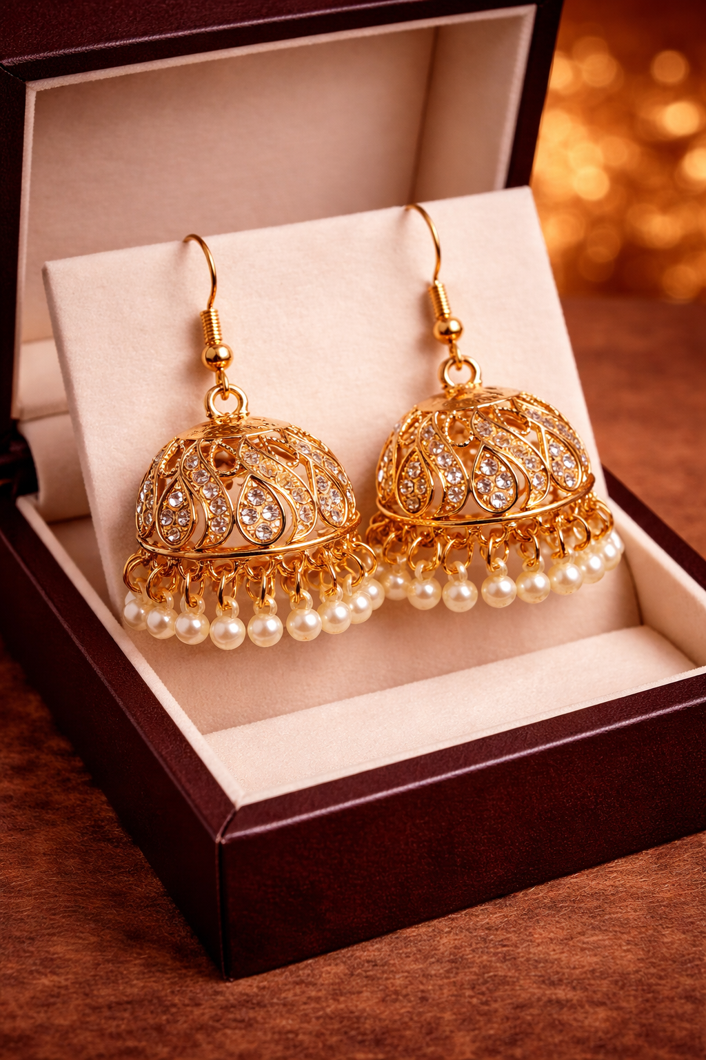 Golden Pearl Jhumkas