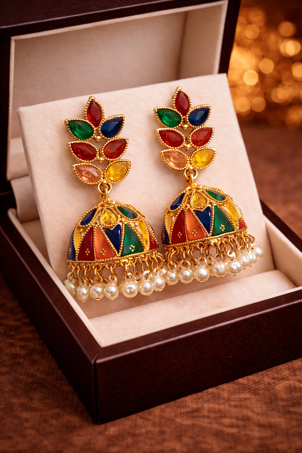 Multicolor Pearl Jhumkas