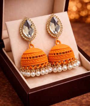 Orange Pearl Jhumkas
