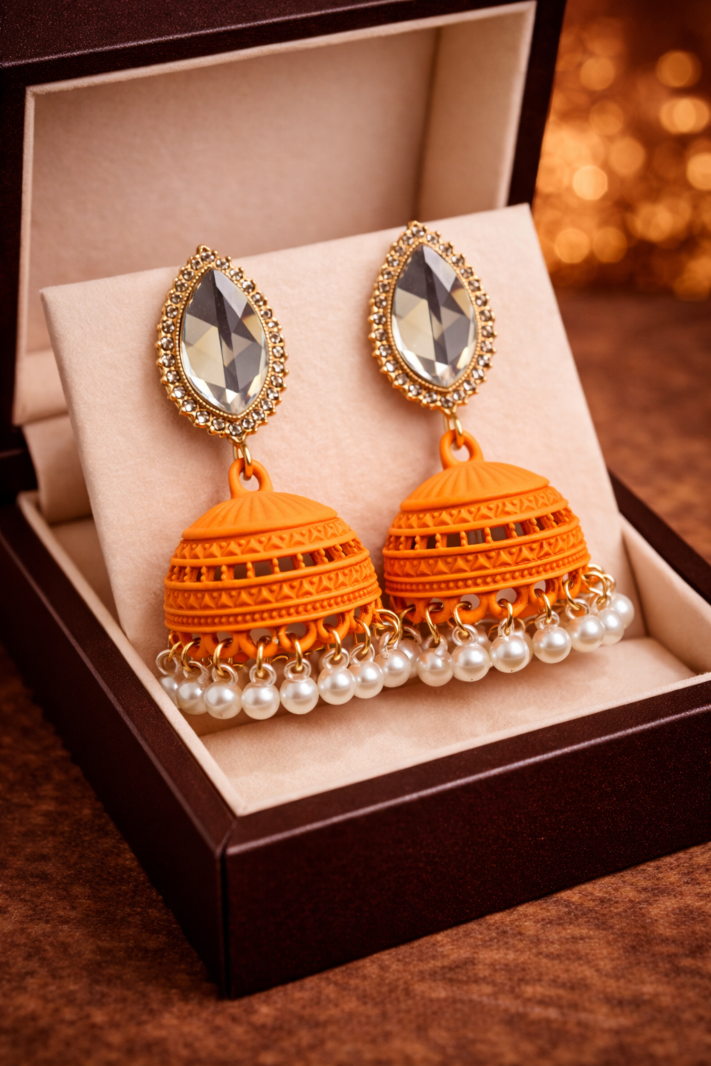 Orange Pearl Jhumkas
