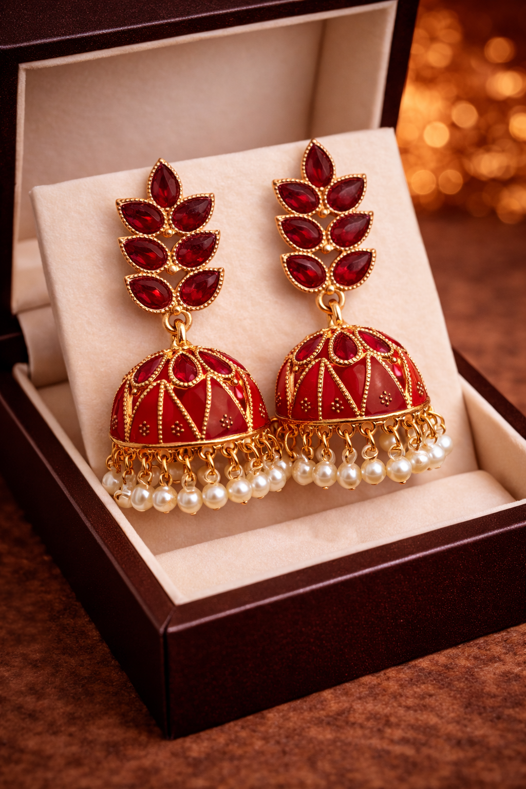 Ruby Pearl Jhumkas
